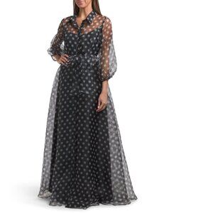 RENE BY RENE RUIZ Black/White Balloon Sleeve Polka Dot Shirt Gown